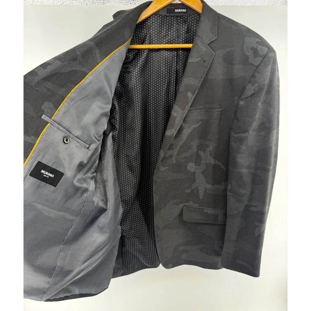 Murano Mens Slim Fit Camo Blazer Charcoal Grey Stretch Sport Coat XL Camouflage